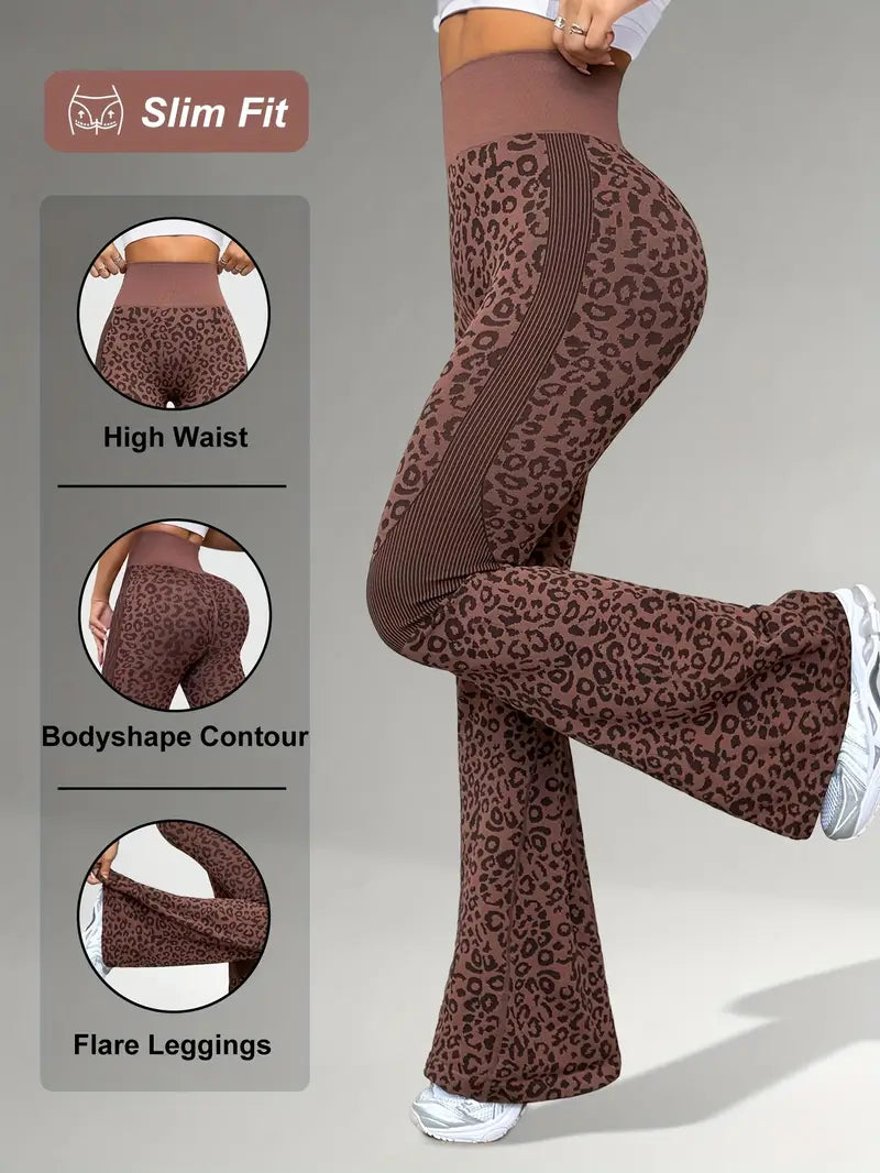 Women's High-Waisted Leopard Print Yoga Flare Leggings