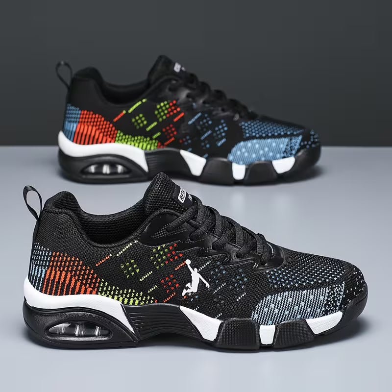 Men'S Stylish Black & Red Geometric Pattern Sneakers