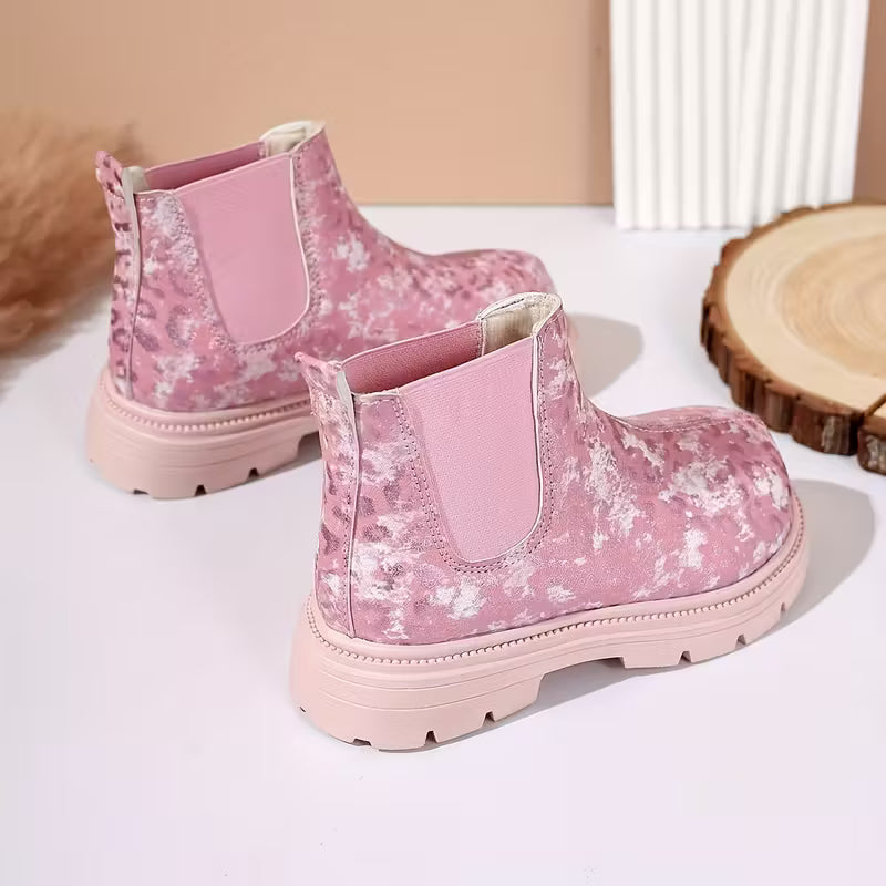 Pink leopard girls boots
