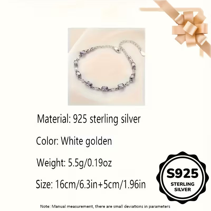 Delicate Amethyst 925 Silver Bracelet,