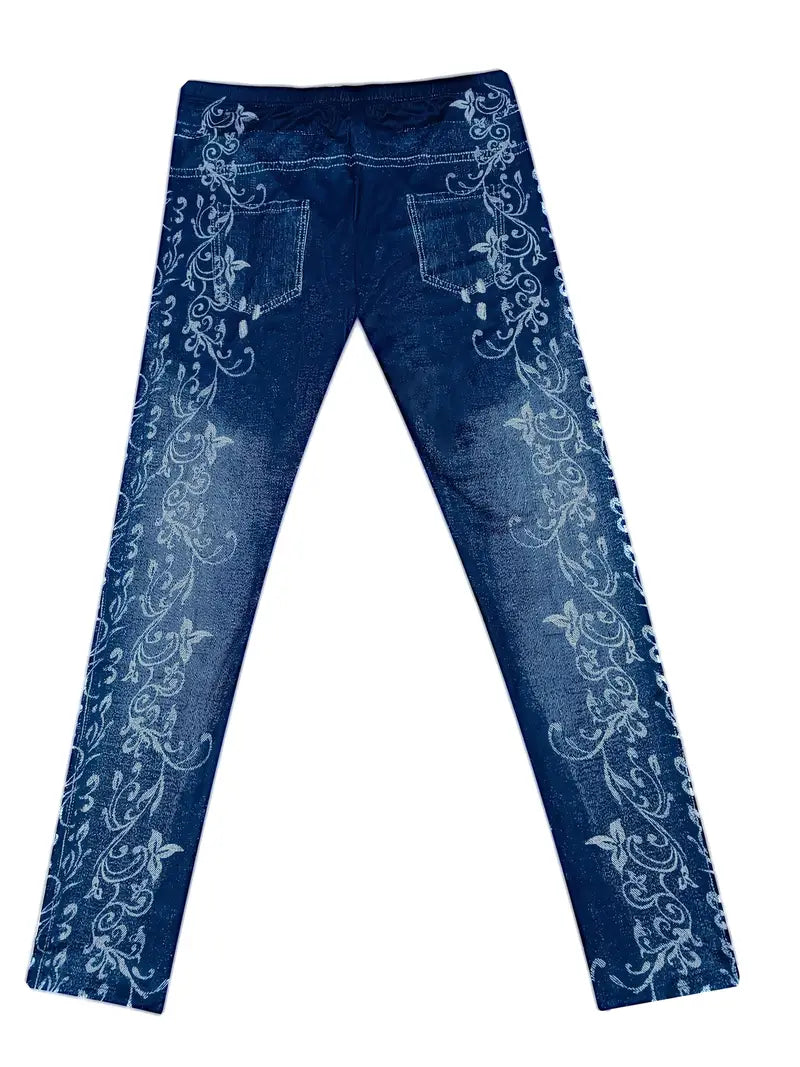 Women's High-Waisted Slim-Fit Imitation Denim Leggings