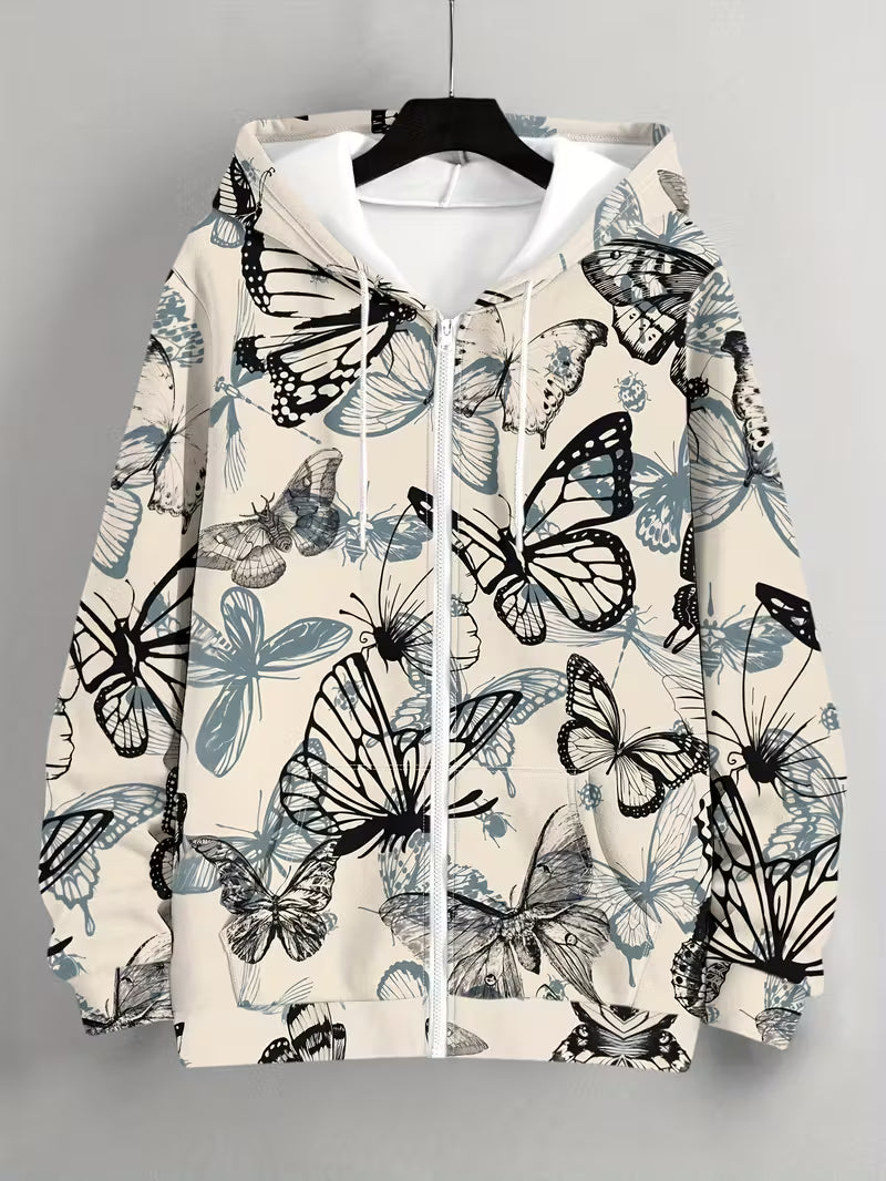 Casual Butterfly Print Hoodie