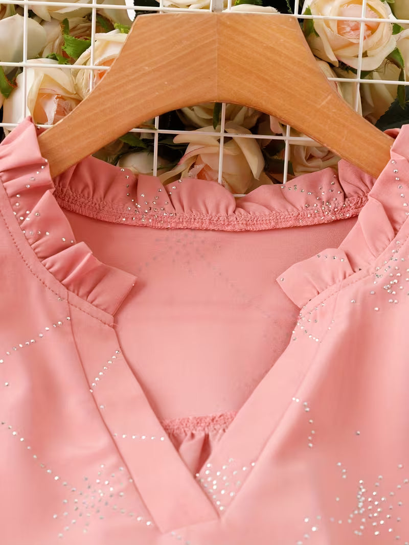 Plus Size Rhinestone Fabric Shirt,