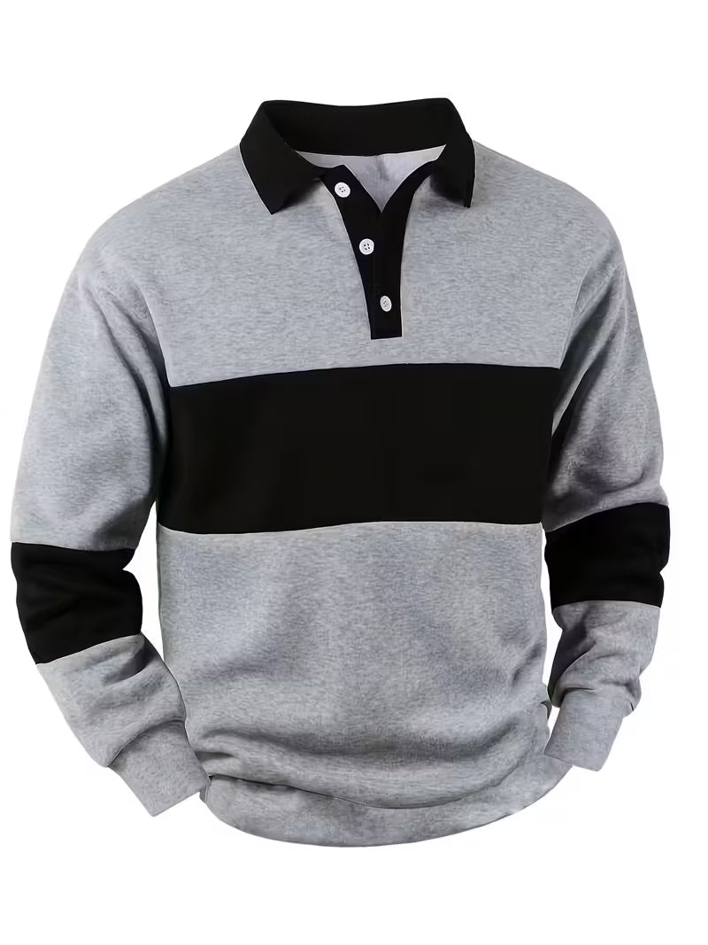 Men'S Button- Collar Striped Henley Sweater