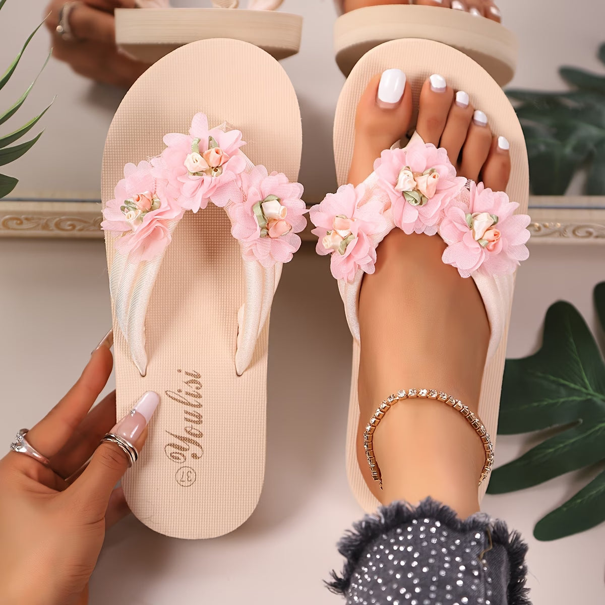 Women's Summer Floral Wedge Flat Beach Sandals