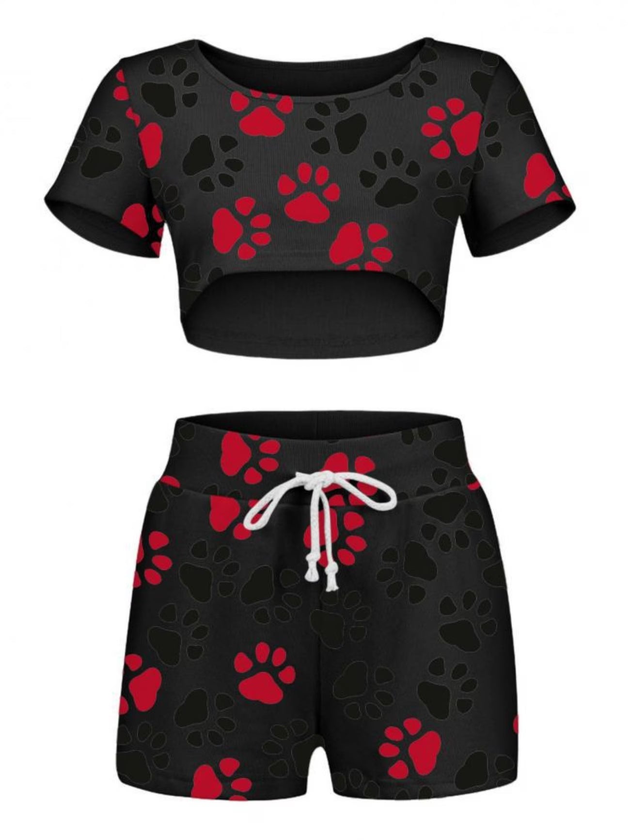 Summer Women's Fashion Temperament Cute Printed Short Sleeve T-Shirt Set