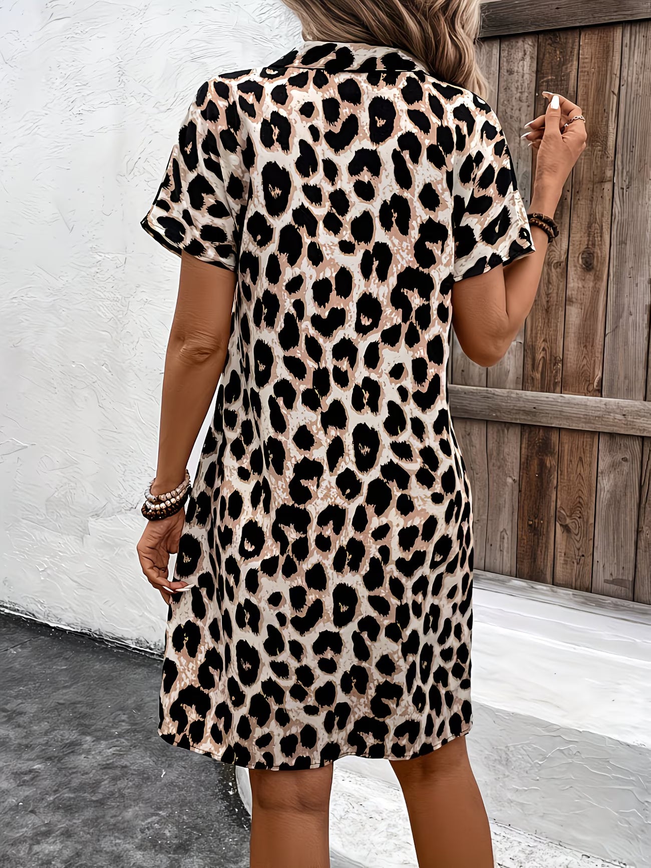 Spring/Summer Casual Leopard Print Batwing Sleeve Dress
