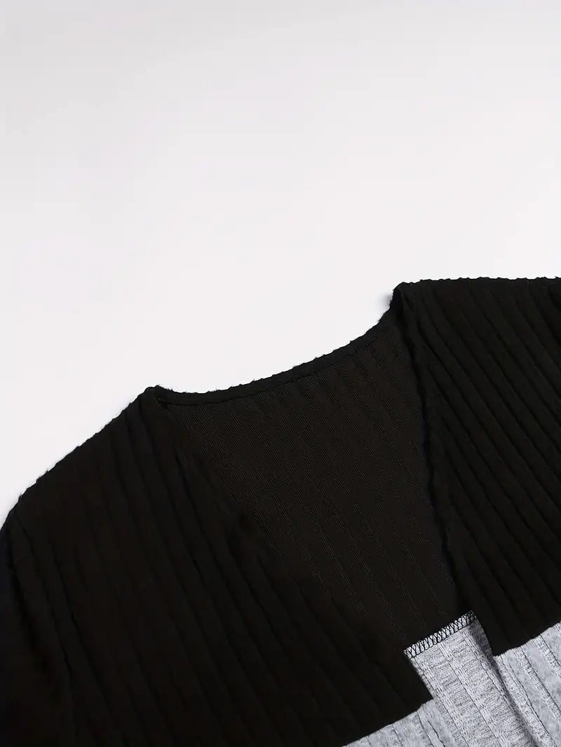 Color Block Open Front Cardigan