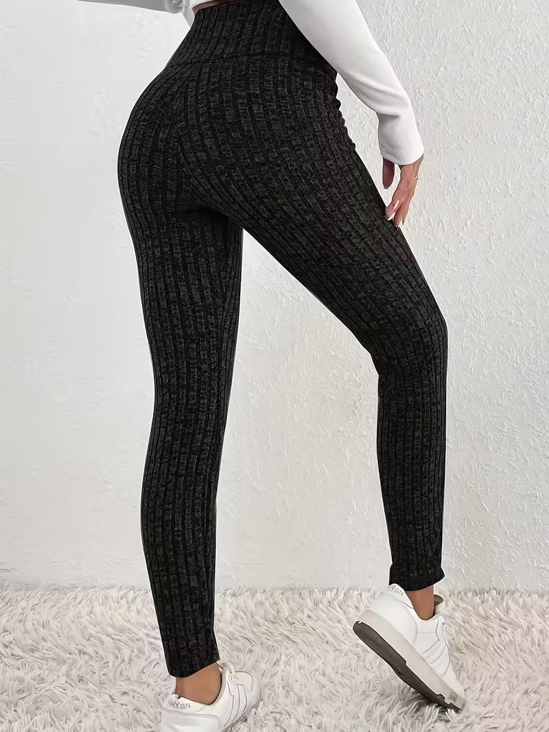 High Waist Solid Color Ribbed Leggings