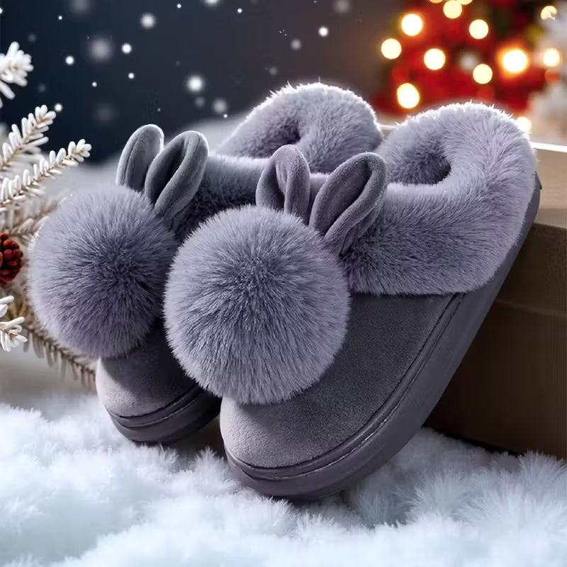 Women'S Winter Rabbit Slippers with Plush Lining