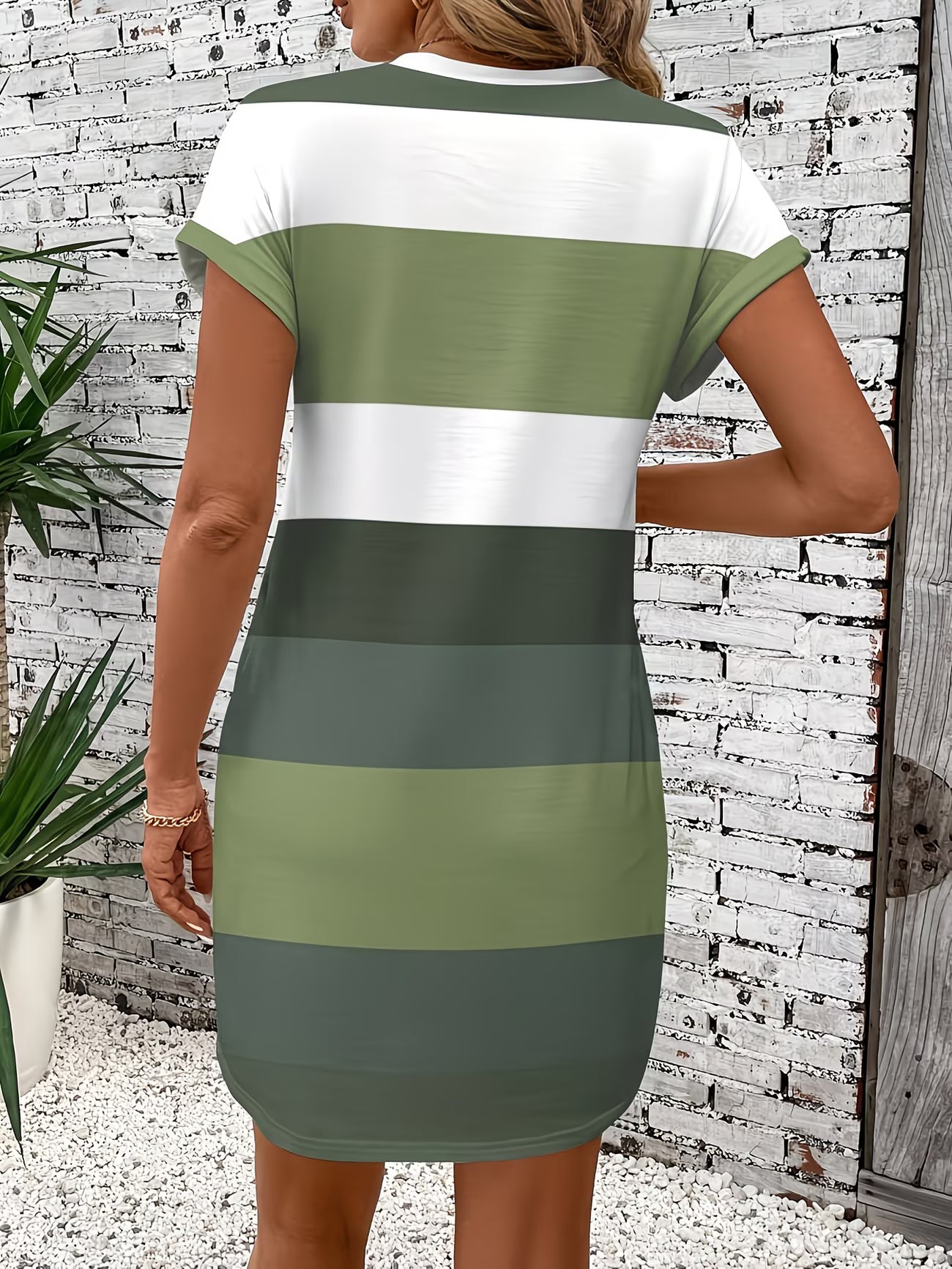 Striped Print Dress mixed colour