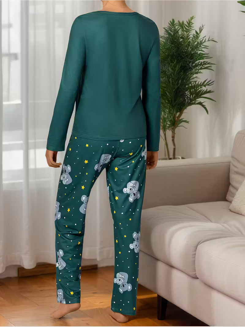 Double Long Cute Starry Sky Koala Casual Set,