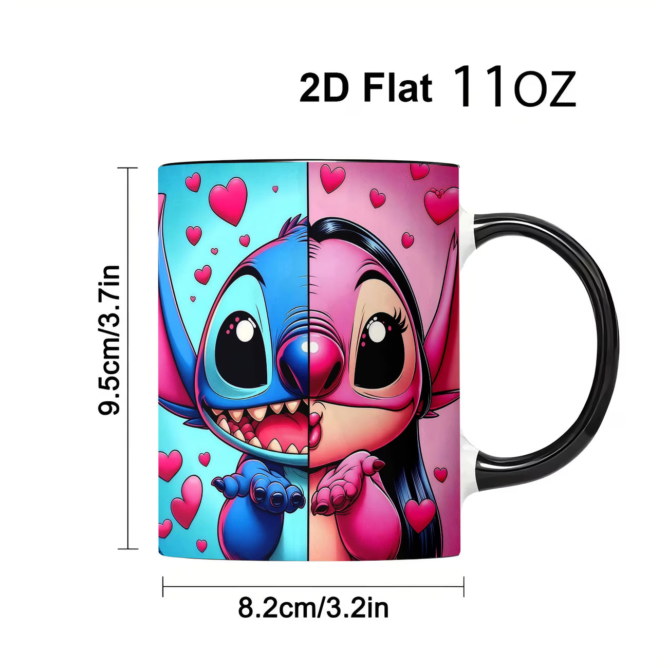 1pc Disney Inspired Stitch & Angel Love Heart Mug