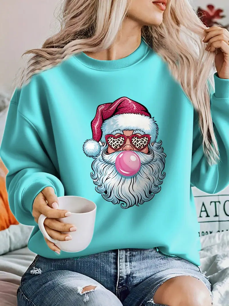 Women's Christmas Santa Face Print Sweatshirt