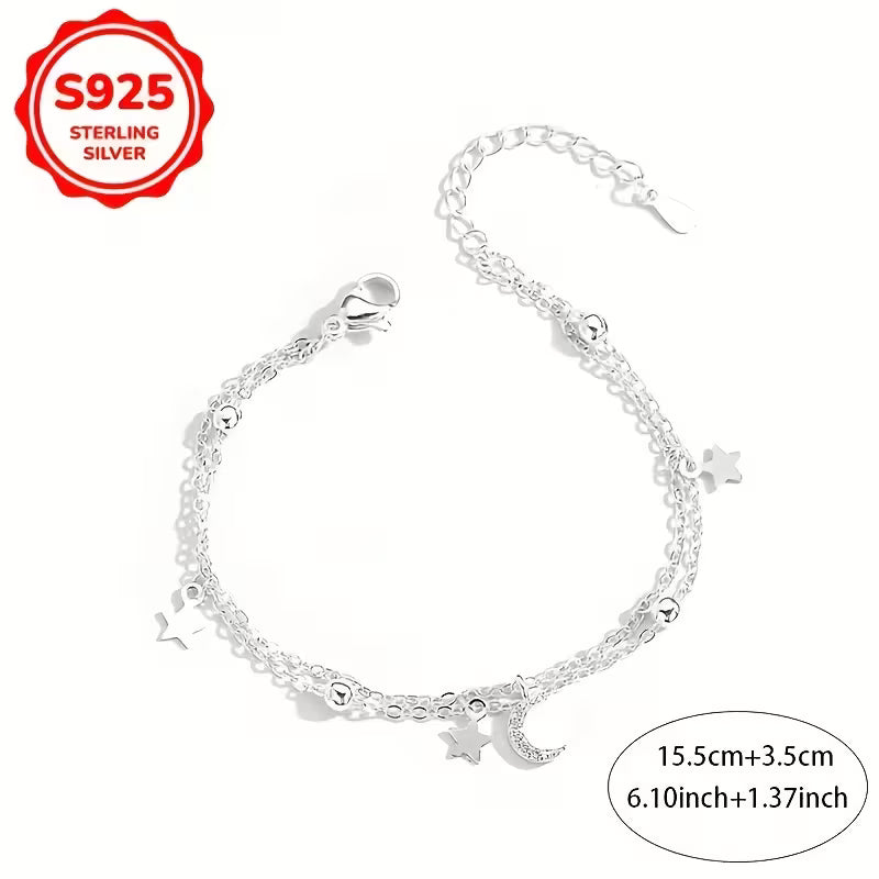 S925 Double-Layer Star And Moon Bracelet for Women,