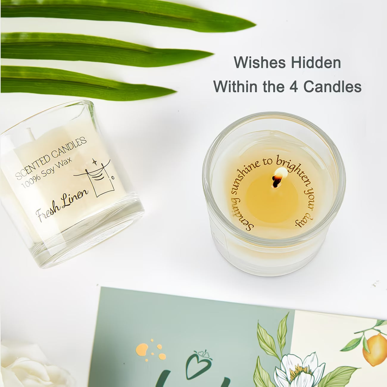 scented , Votive Candles Set of Fresh Linen, Vanilla, Jasmine, and Lemon, Soy Wax Candle