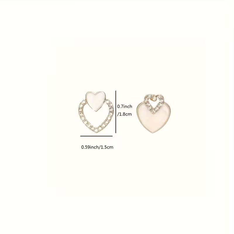 1 Pair Asymmetric Rhinestone Heart Stud Earrings for Women,