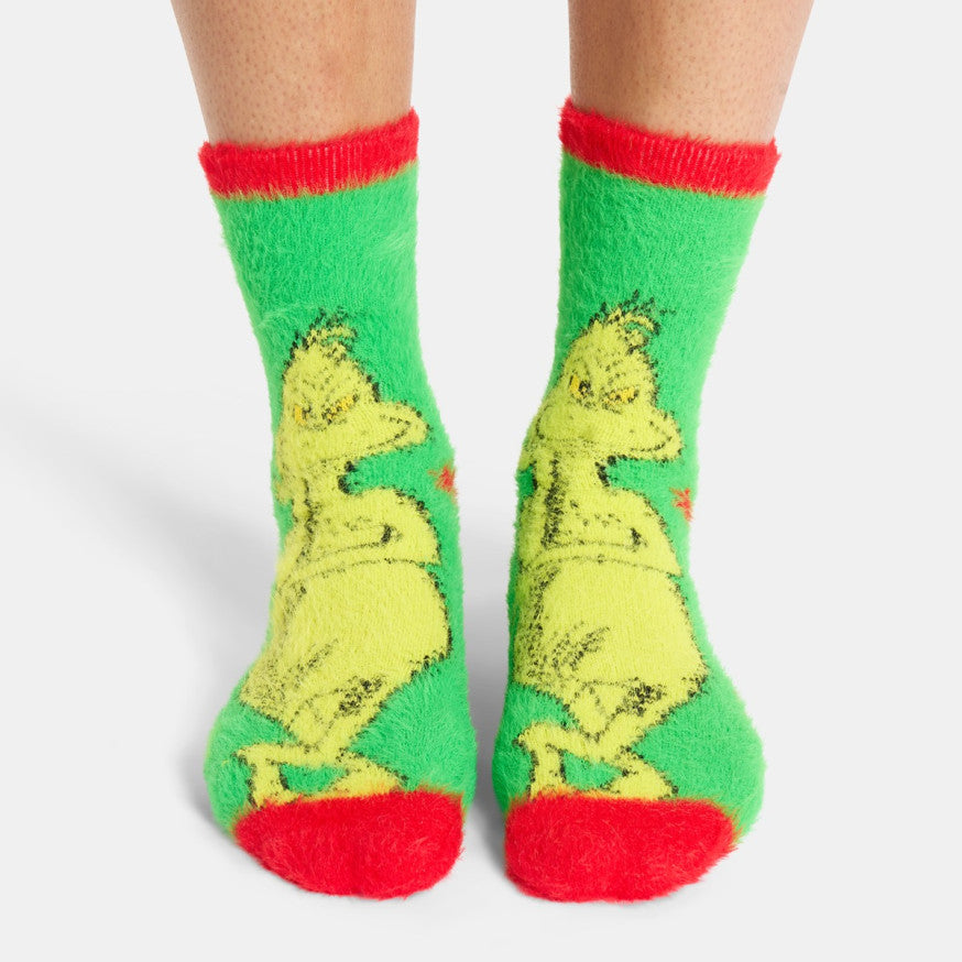 Grinch Fluffy Socks, Green/Red - 3 Pack