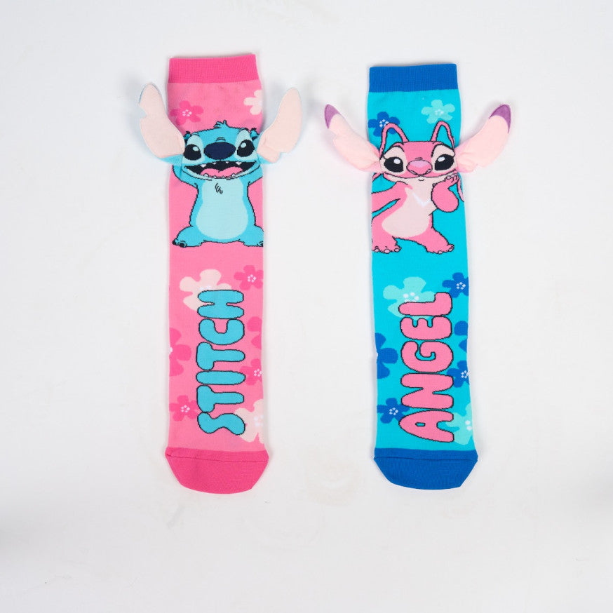 Kids Novelty Stitch Over the Knee Socks - Blue/Pink