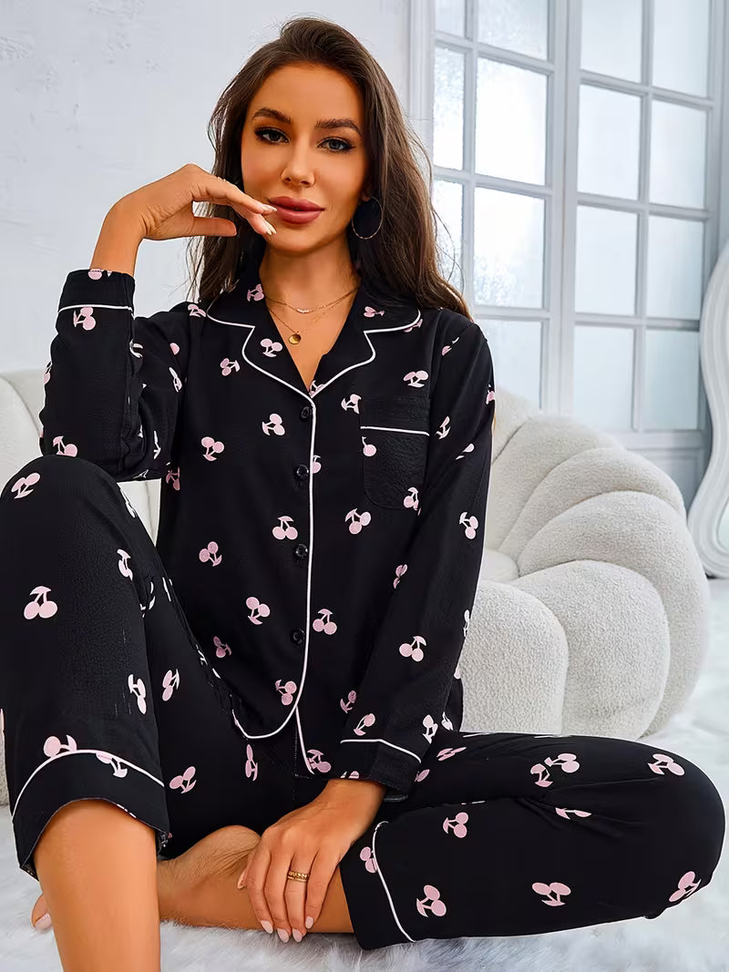 Women's Cherry Fruit Print Pajama Set