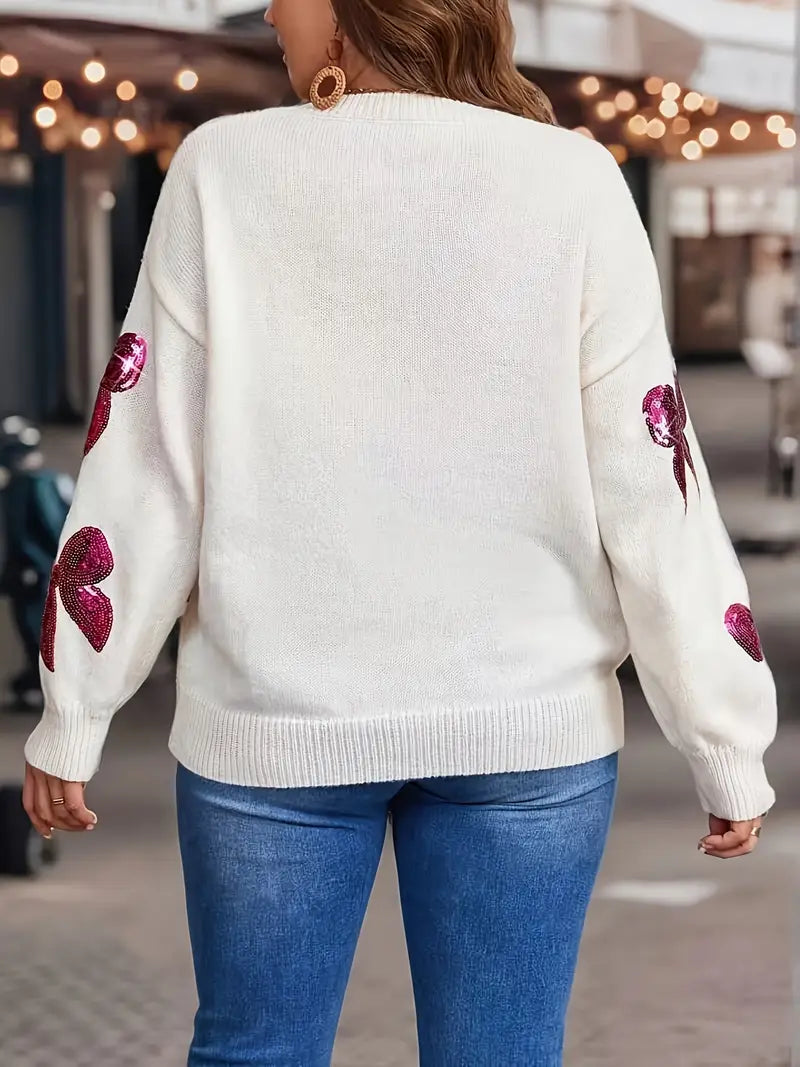 Plus Size Red Rose Sequin Bow