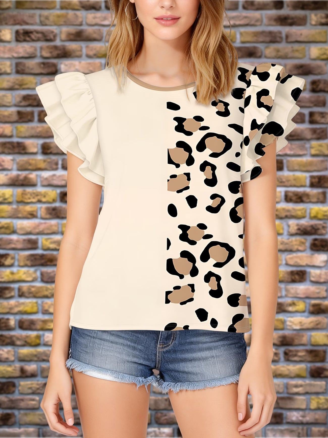 Women'S Stylish Casual T-Shirt with Unique Flutter Sleeves