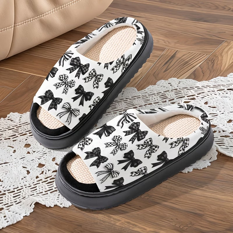 Breathable Sweat-Absorbent Thick-Soled bow Cute Printed Slippers