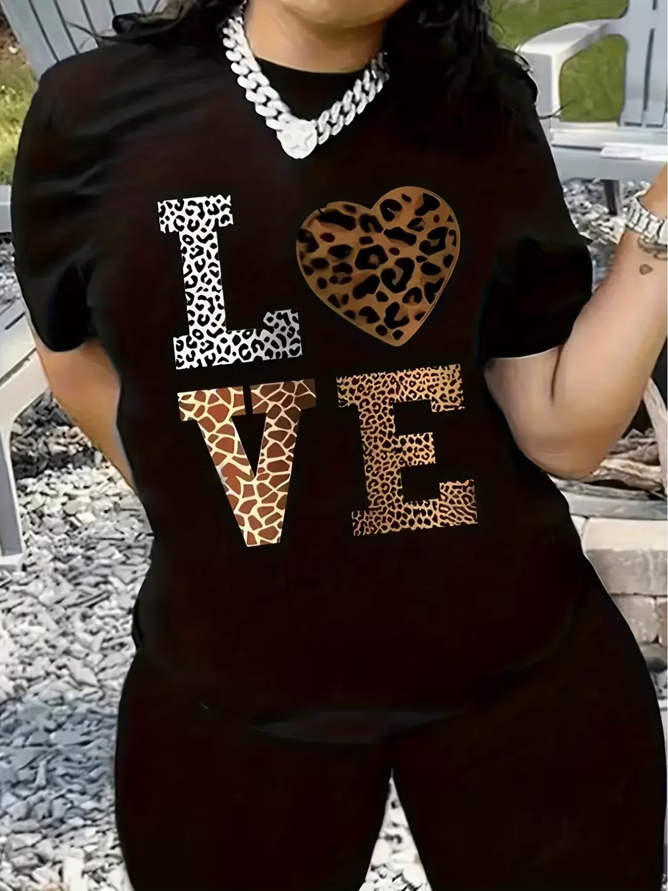 Black Leopard Print Casual Tee