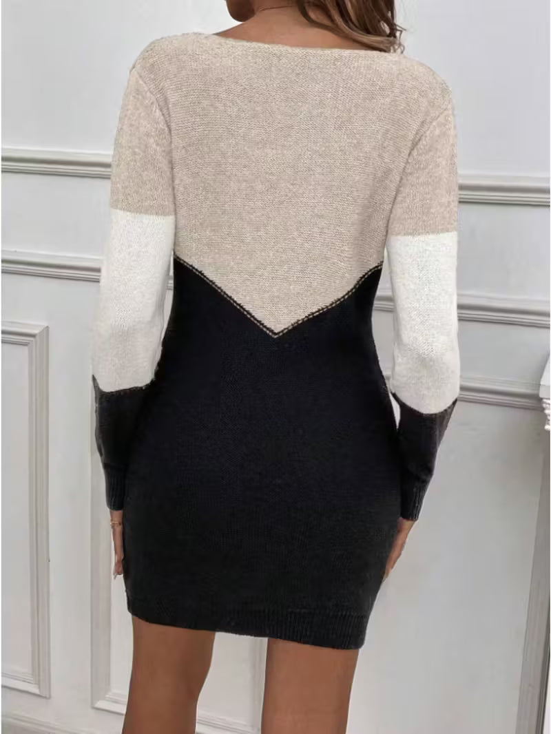 Elegant Sweater Dress with Asymmetrical Hem
