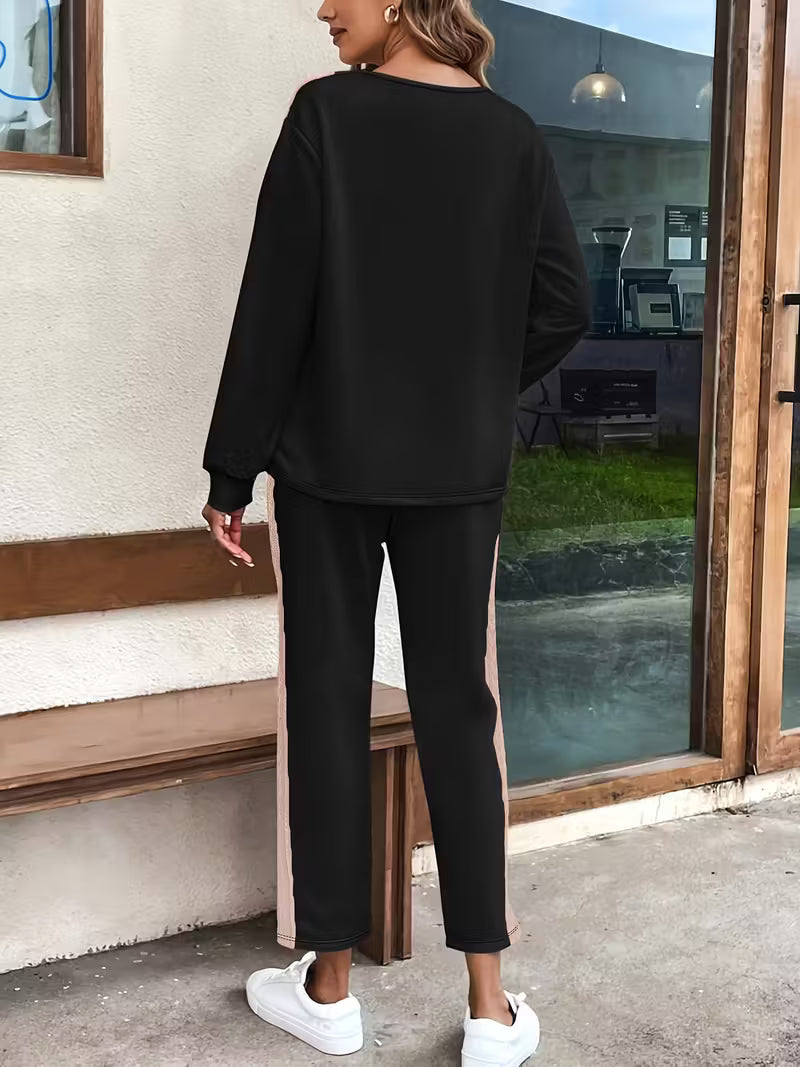 Women'S Color Block Long Sleeve Top and Pants Set