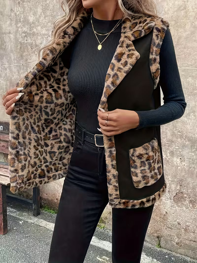 Women'S Leopard Print Sleeveless Vest Jacket