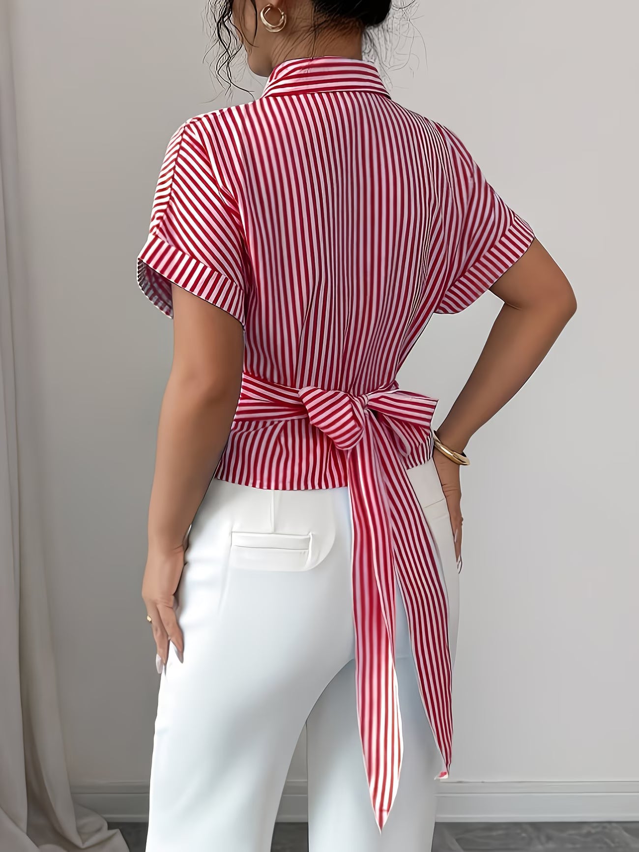 Striped Tie-Waist Shirt – Women's Casual Chic