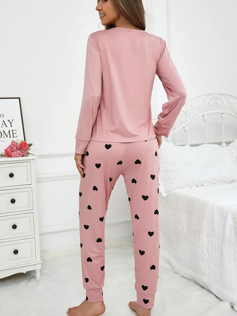 Women'S Casual Love Heart Print Pajama Set