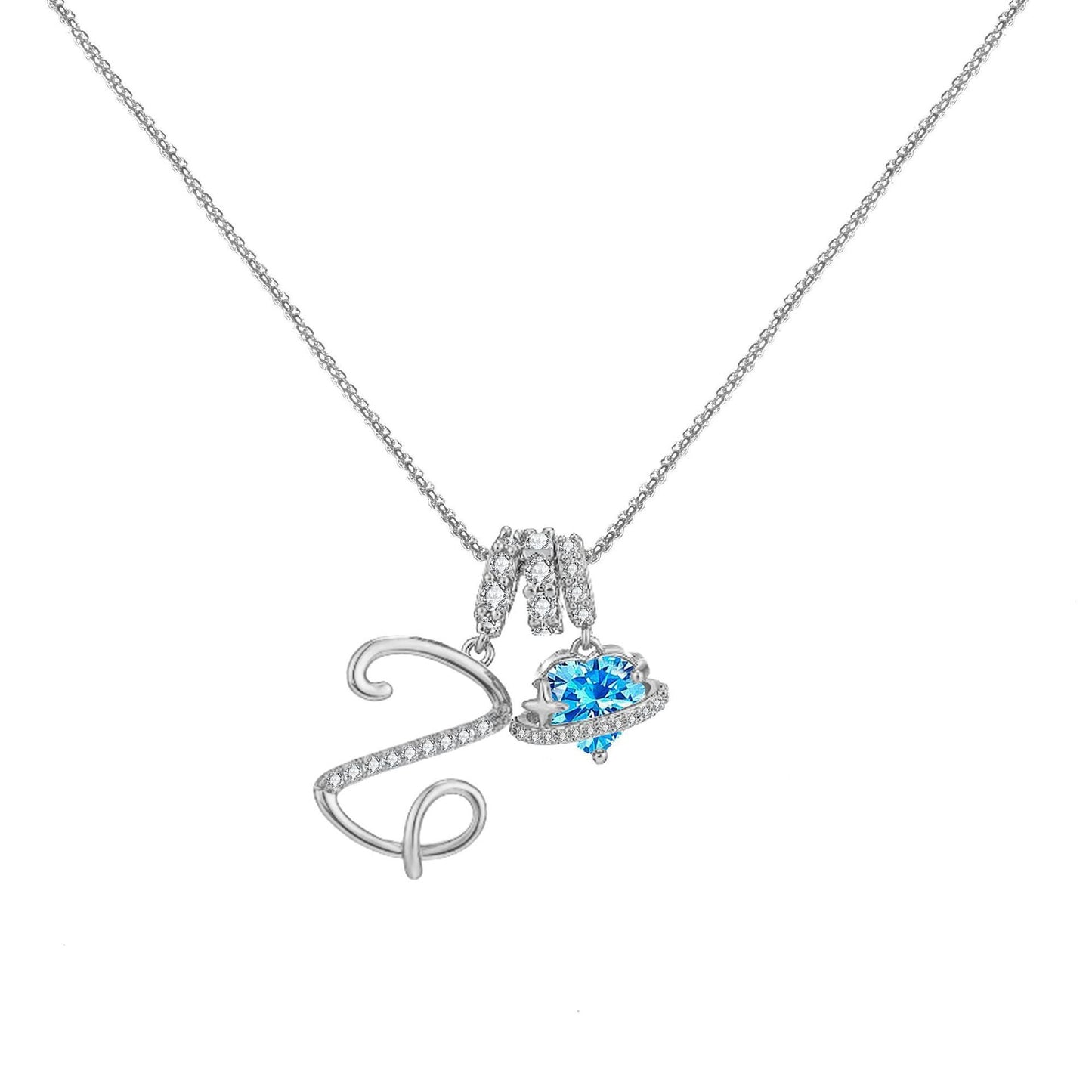 A-Z Alphabet Elegant Blue Heart Necklace with Zircons