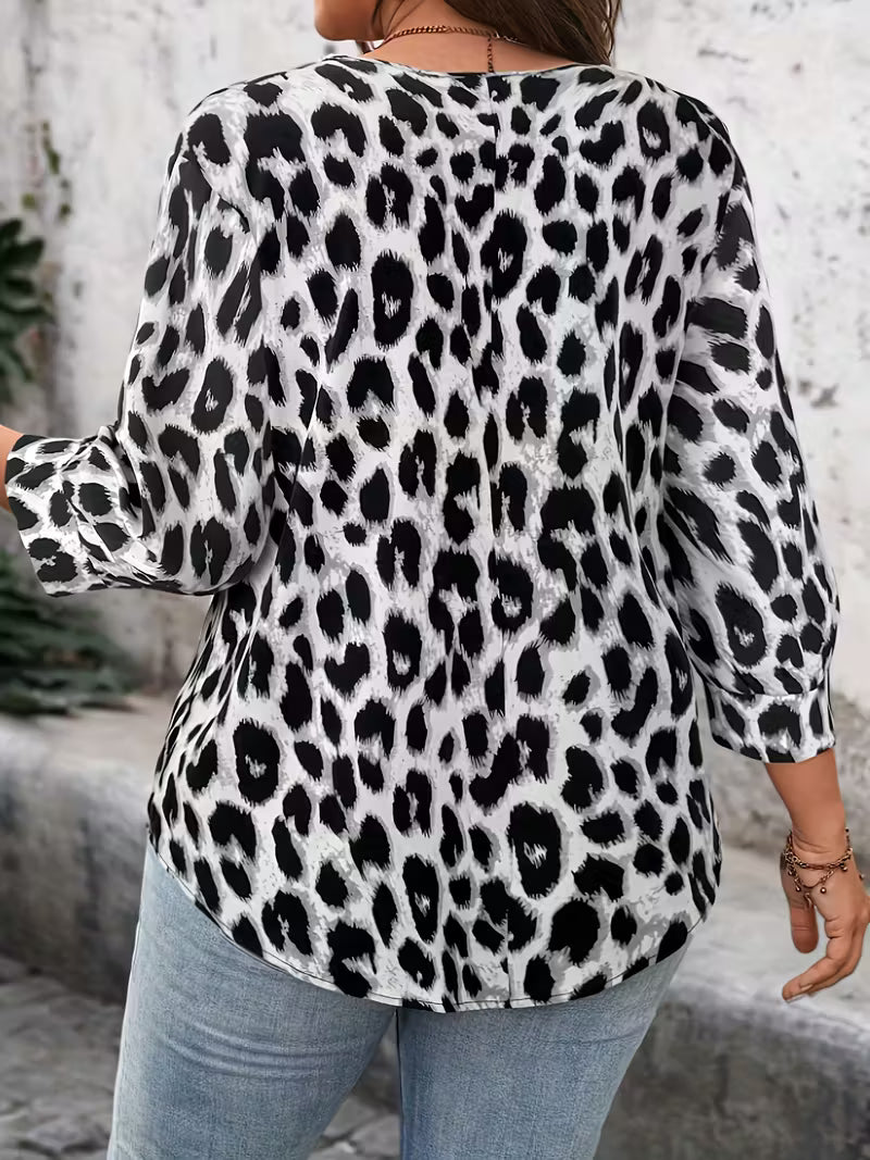 Women'S Casual Leopard Print V-Neck Blouse