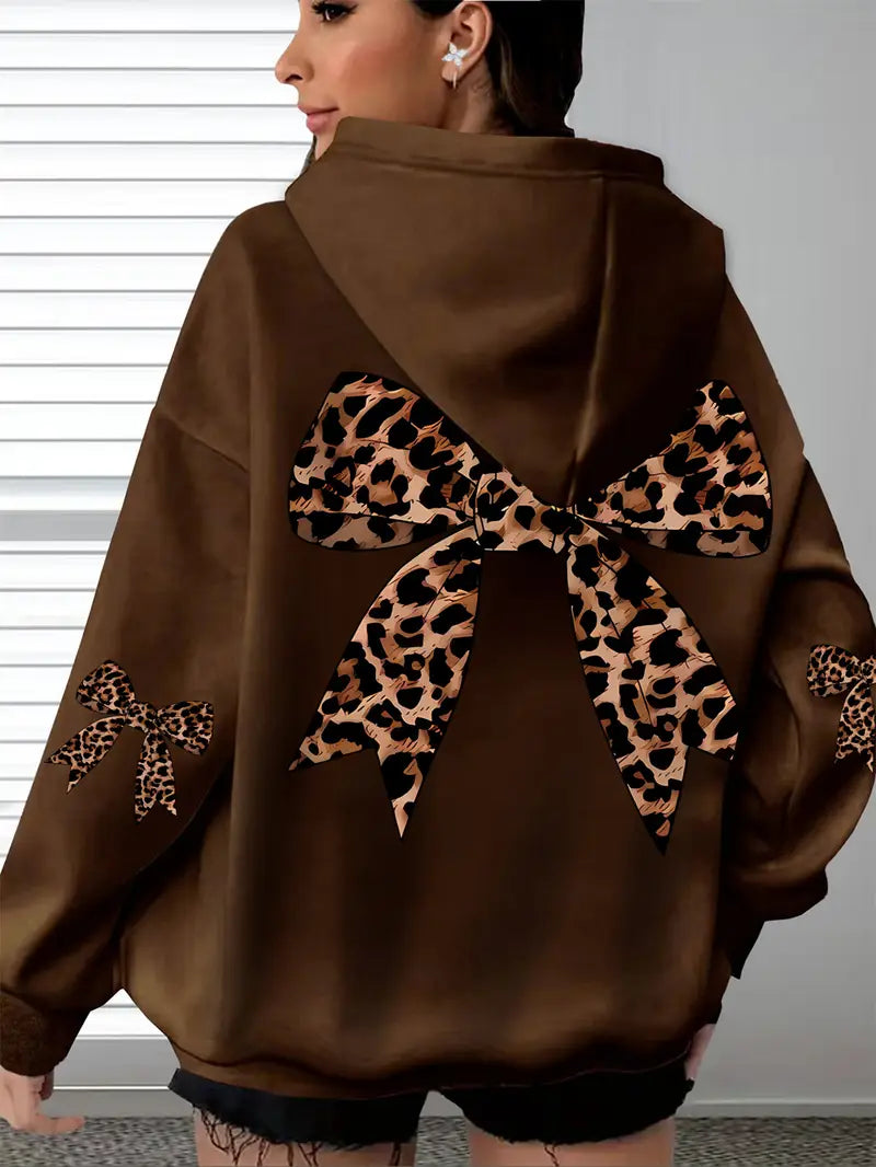 Plus Size Women'S Leopard Print Hoodie