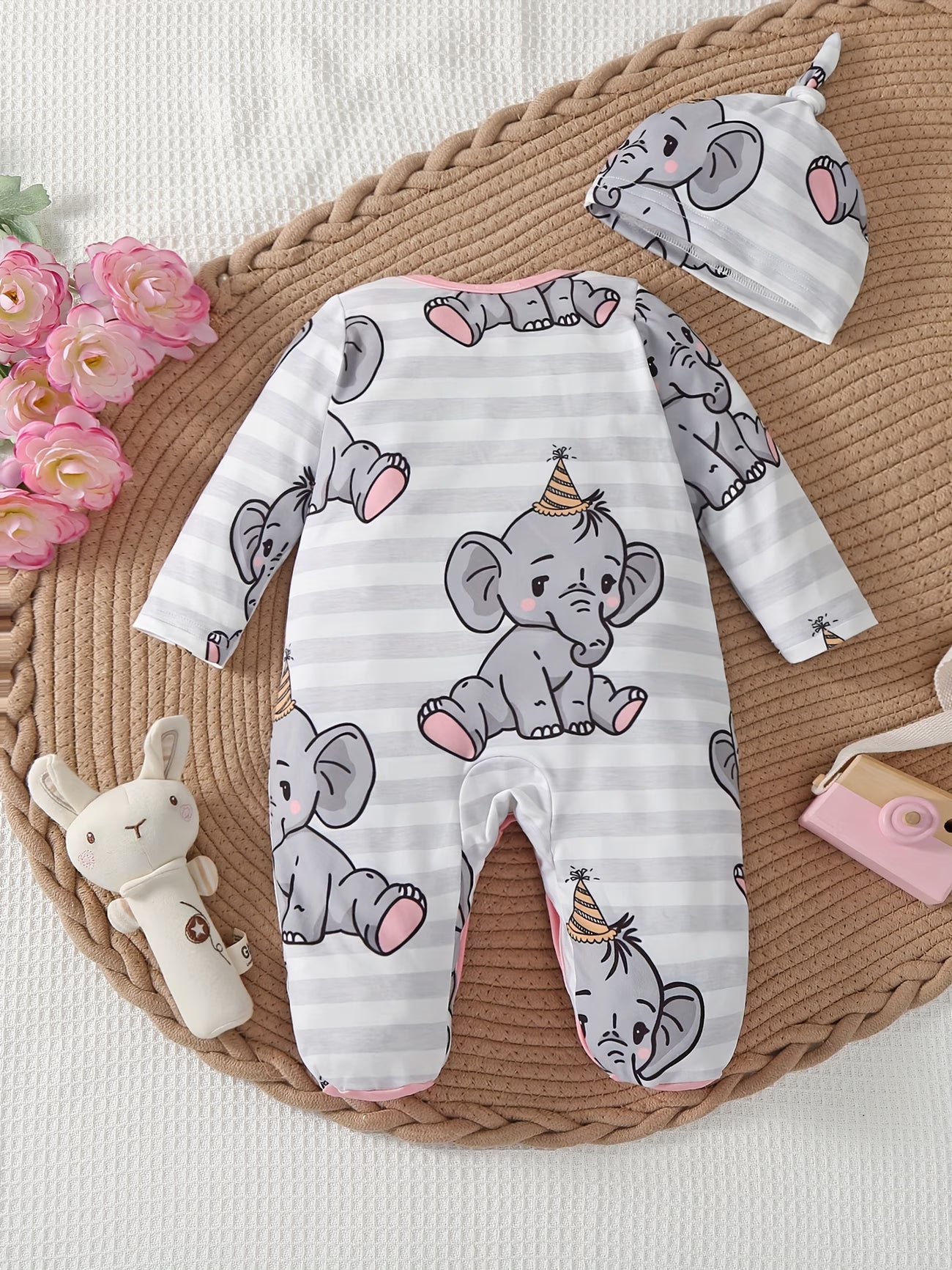 Elephant Print Children's Footed Romper with Hood,
