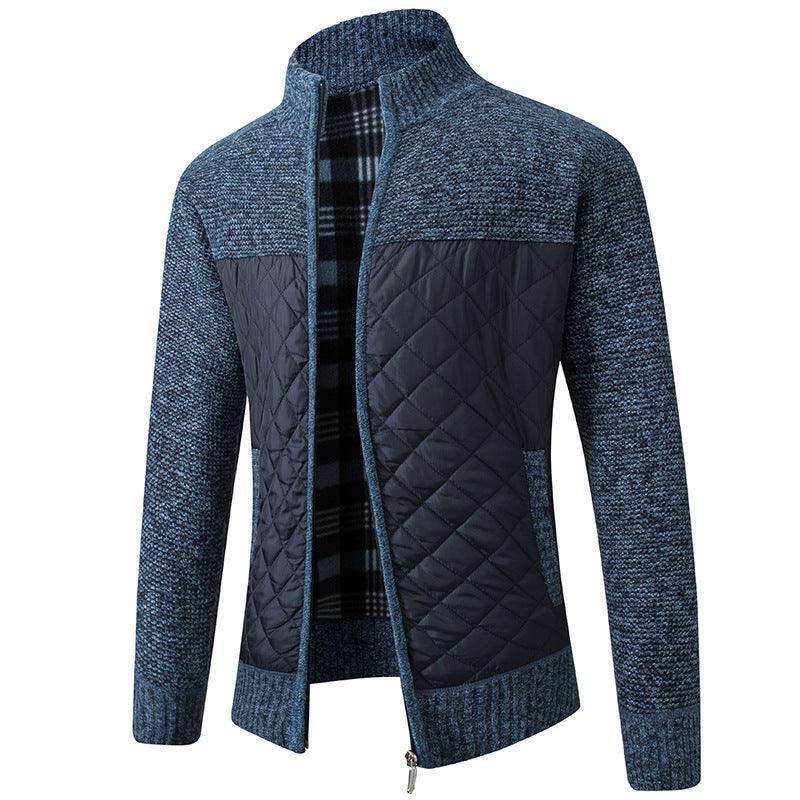 Men Stand Collar Quilted Zipper Jacket