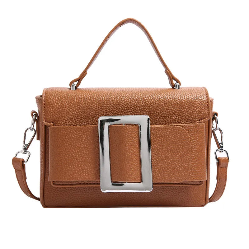 Women's PU Solid Color Basic Classic Style Square Magnetic Buckle Square Bag
