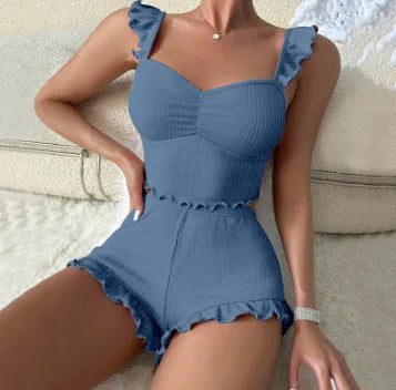 Sexy Strap Sleepwear Women's Short Pants European Style Home Clothes Polyester Milk Silk Cool Casual Summer Spring Autumn