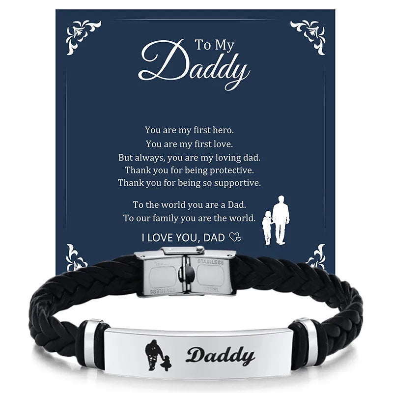 Elegant Simple Style Commute Letter 304 Stainless Steel Pu Leather Men's Bangle