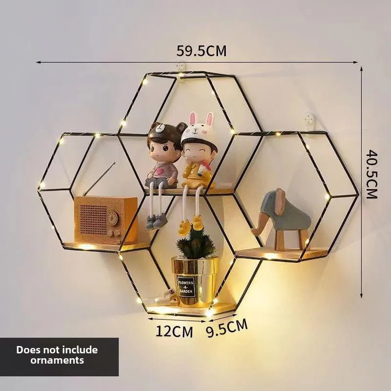 Wrought Iron Nordic Wall Decorations Home Bedroom Dining Room Wall Hanging Room Hexagon Shelf Wall