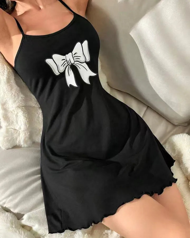 Home Women's Sexy Bow Knot Polyester Milk Fiber Pajama Sets