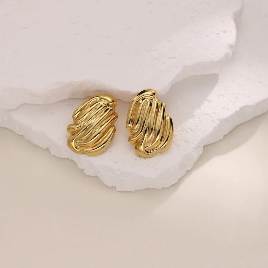 1 Pair Casual Vacation Sweet Irregular Stripe Bow Knot Hollow Out 304 Stainless Steel Imitation Gold Ear Studs