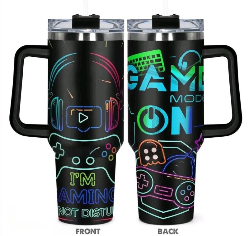40oz Gamer Mode Stainless Steel Tumbler – Insulated Gaming Cup with Handle & Lid