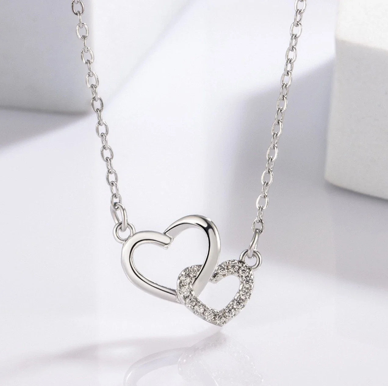 Crystal Double Heart Pendant Necklace