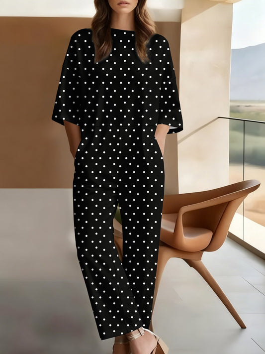 Women's Round Neck Polka Dot Jumpsuit