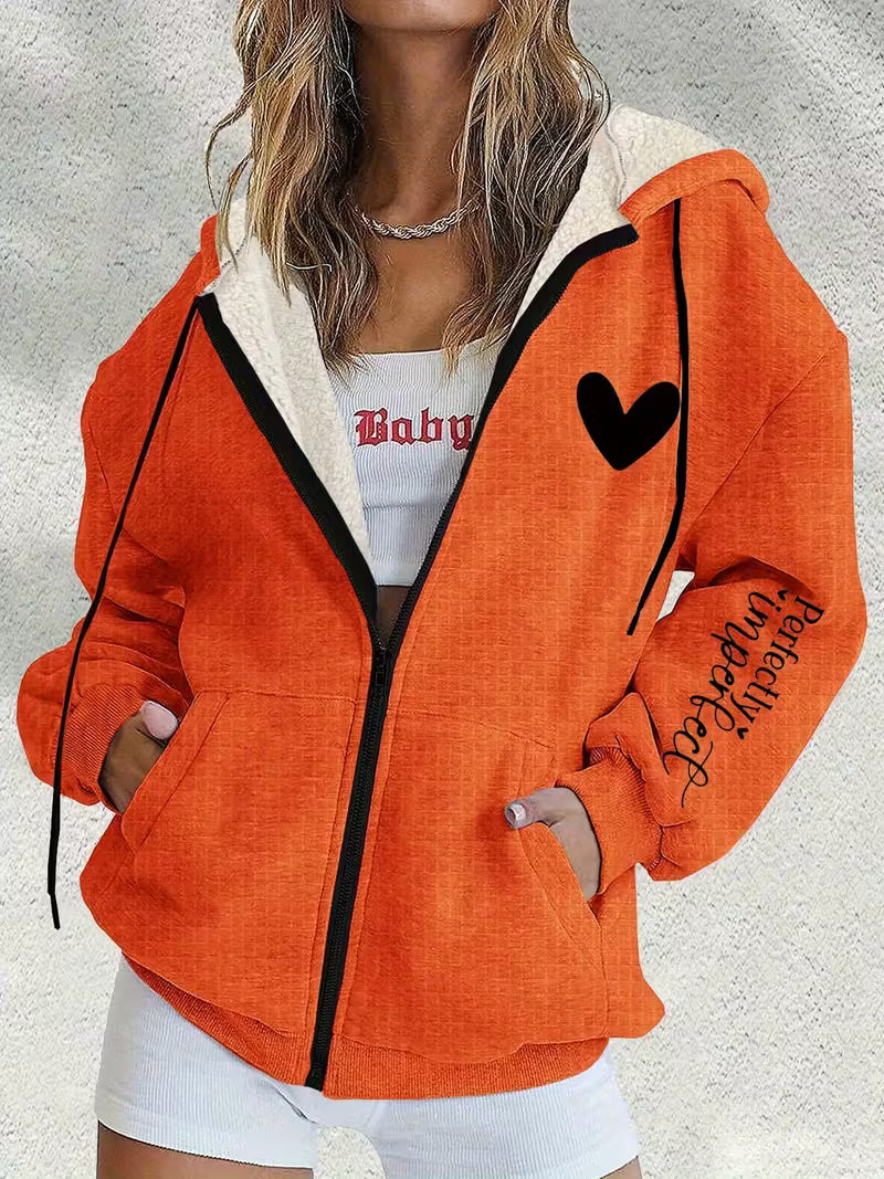 Women'S Casual Hooded Zip-Up Fleece Jacket