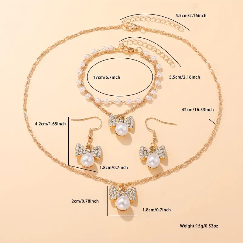 4pcs Luxury Women'S Imitation Pearl White Inlaid Jewelry Set,