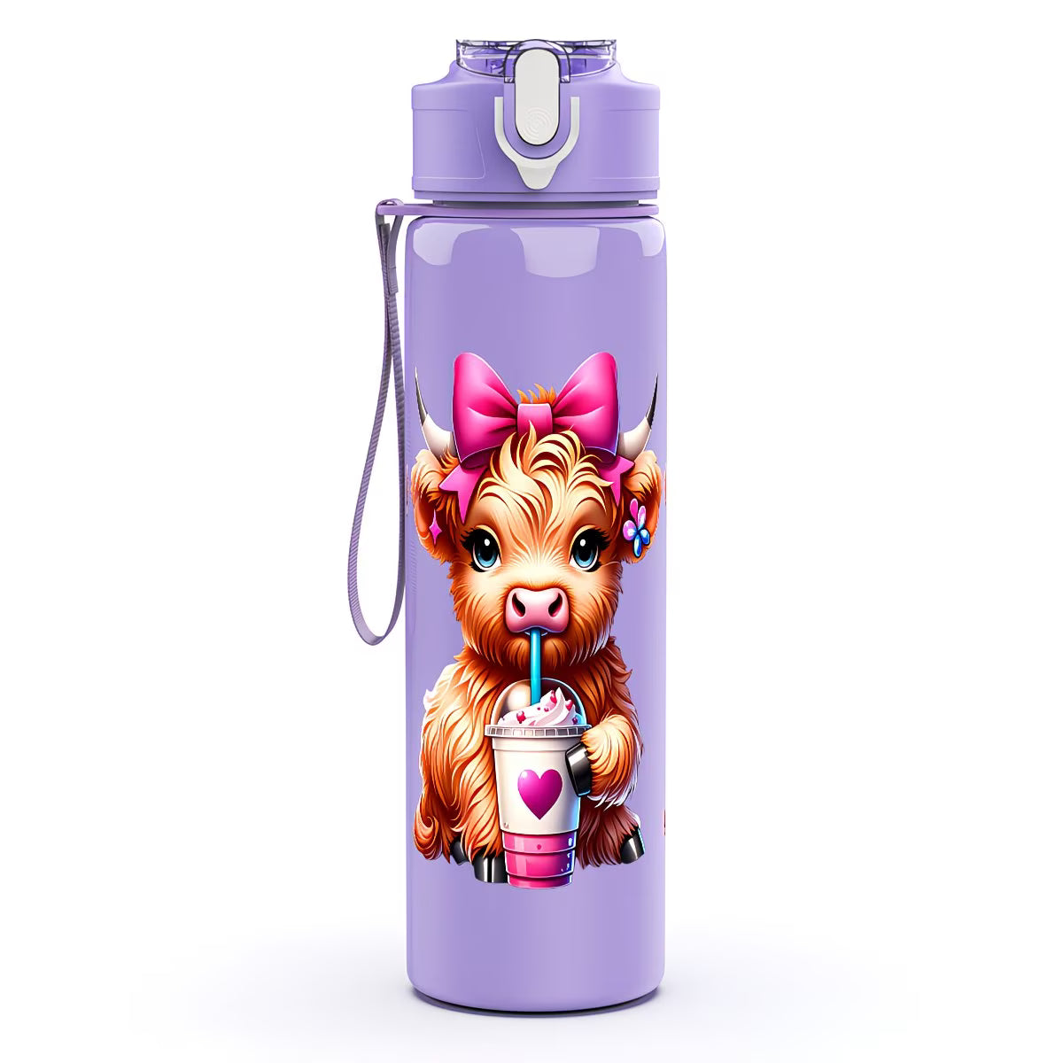 A Cute Highland Cow Themed Plastic Water Cup, Large Capacity, Leak-Proof,